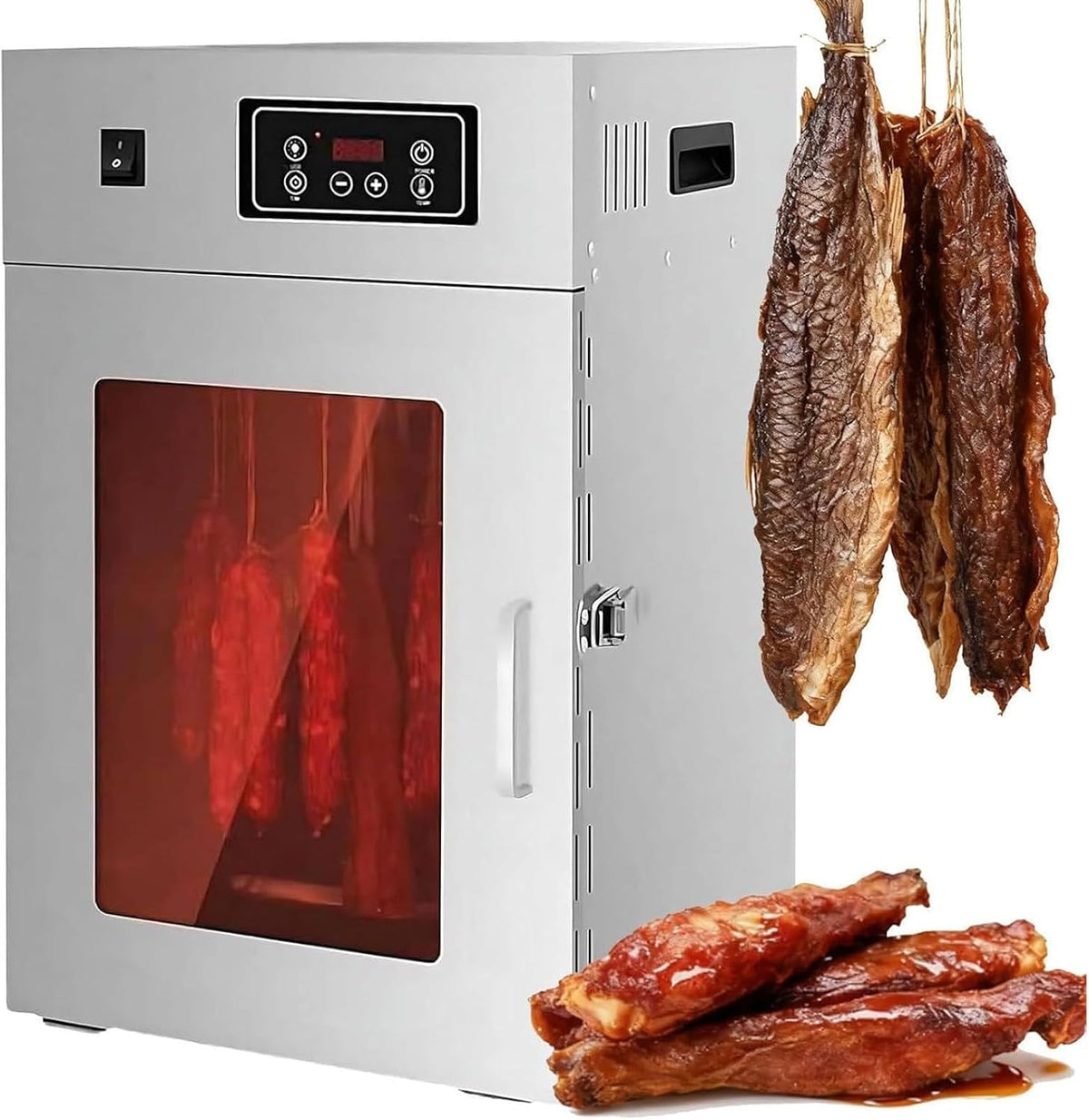 Boîte déshydrateur alimentaire, 800 W, Acier inoxydable, Noir, à biltong professionnelle, séchoir à viande rotatif à 360°