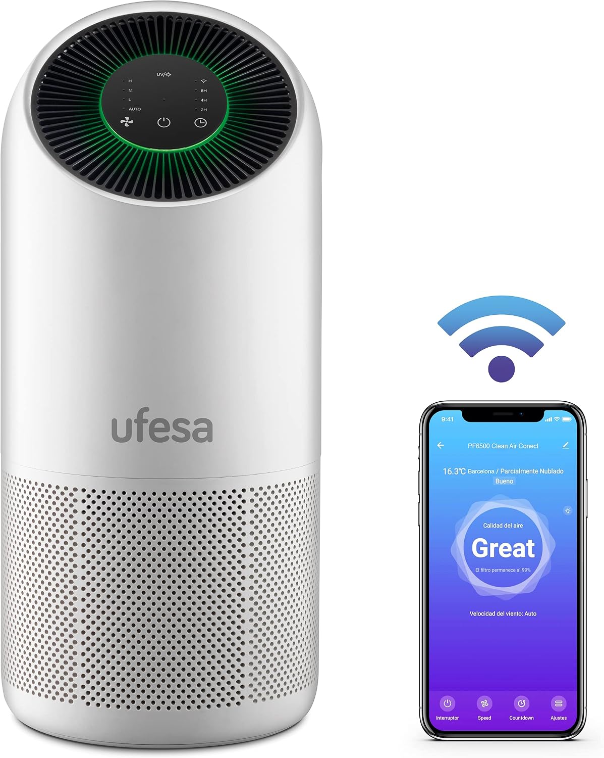 Ufesa purificateur d'air, Blanc, WIFI et APP, Élimine les Virus et les Bactéries, Technologie Brevetée