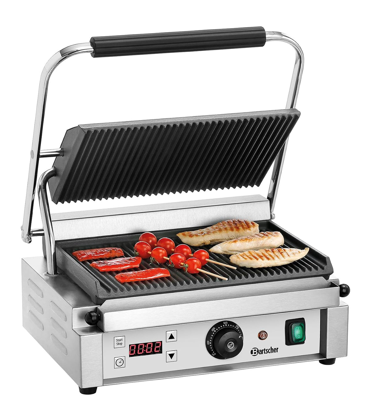 Bartscher Appareils à sandwich et presses à panini, 2,2 kW, 230 V, 340 x 220 mm, Acier inoxydable, Noir, Grill professionnel à panini