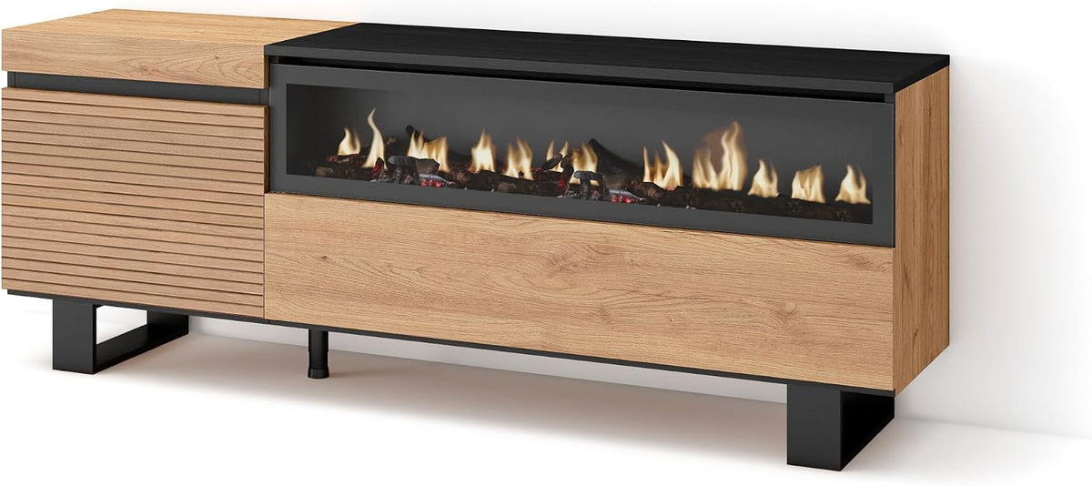 Skraut Home cheminée électrique, 102 cm de large, 21 cm de haut., 34w., 150x57x35 cm, Marron, Meuble TV, Banc Télé