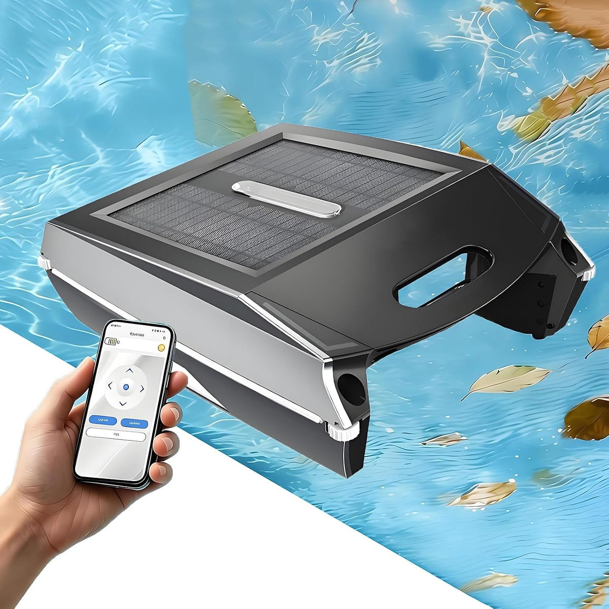 EpyGnom Systèmes de nettoyage automatique, 46,6 x 54,3 x 18,3 cm Poids : 6,9 kg, 8 L, Noir, Robot Nettoyeur de Piscine Solaire avec Application
