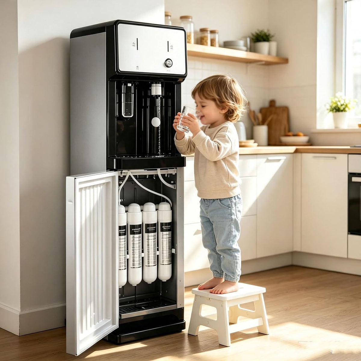 Distributeur fontaine à eau, Noir, d'eau Commercial, 4 Étapes Filtration, Eau Pure Fraîche