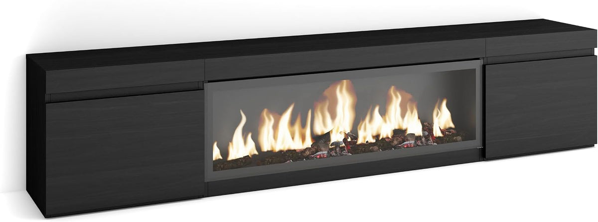 Skraut Home cheminée électrique, 107 cm., 34 W., Noir, Meuble TV, Banc Télé, Grand Espace de Rangement, Les TV jusqu'à 80'