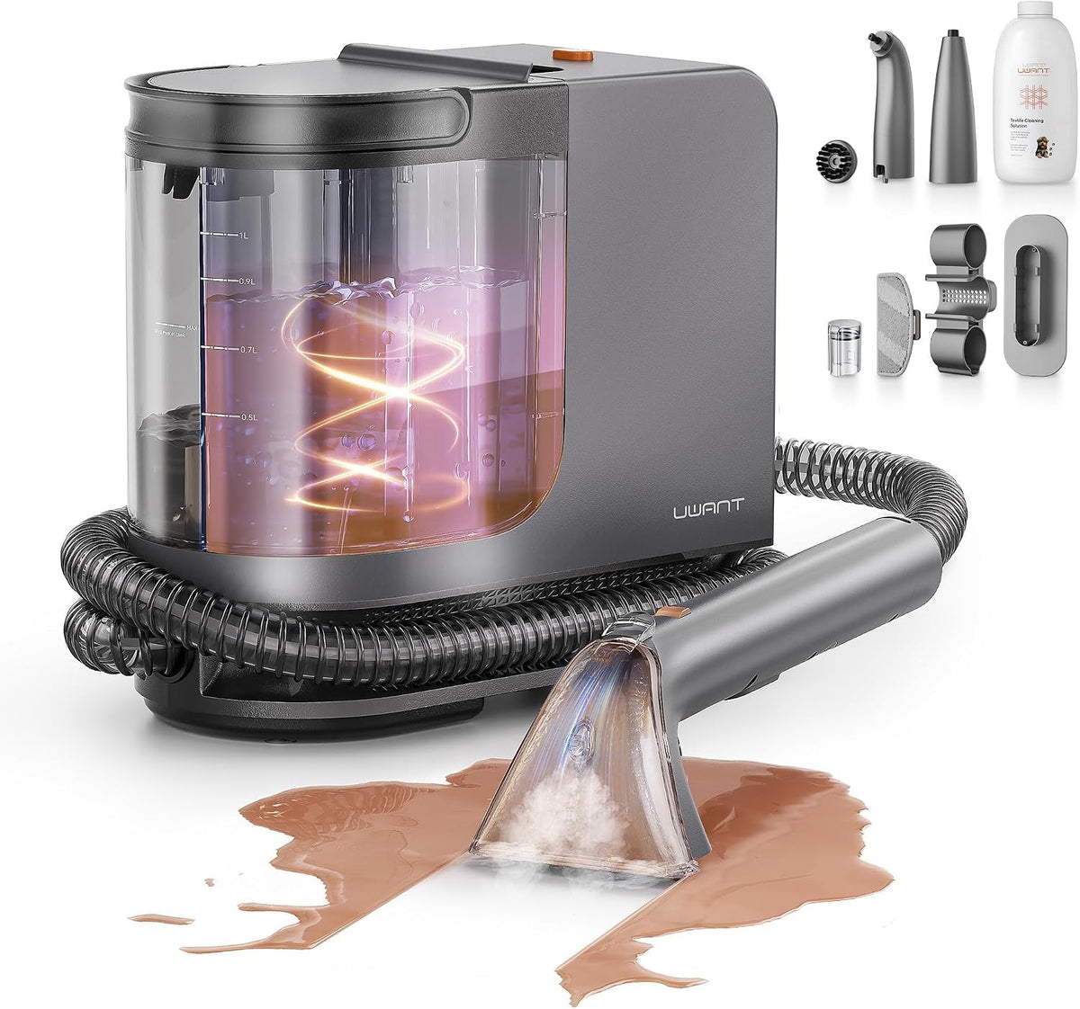 canapé uwant, 18 Kpa, Noir, B400 shampouineuse, nettoyeur vapeur, aspiration puissante, nettoyeur vapeur, outils spécialisés
