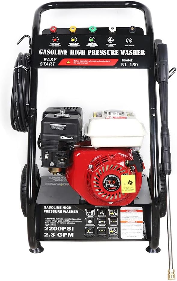 Jolre nettoyeur haute pression, Noir, Professionnel, Thermique, Moteur Essence 7, 190 Bars, Voiture et des Sols