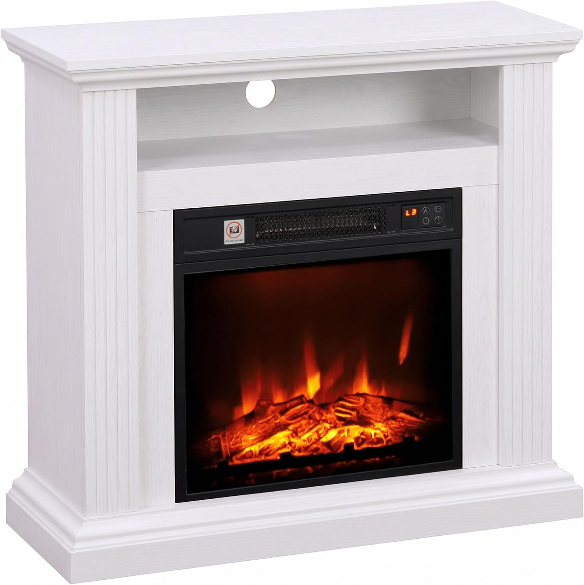 HOMCOM cheminée électrique, 1800 W, 30 m, Blanc, Meuble TV pour ² Effet Bois, Effet Flamme 3D Réaliste, Fausse Cheminée Décorative