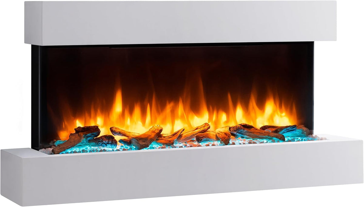 BALDERIA cheminée électrique, 2000 W, Blanc, Murale Ignis, Foyer électrique avec Effet de Flammes 3D, Chauffage