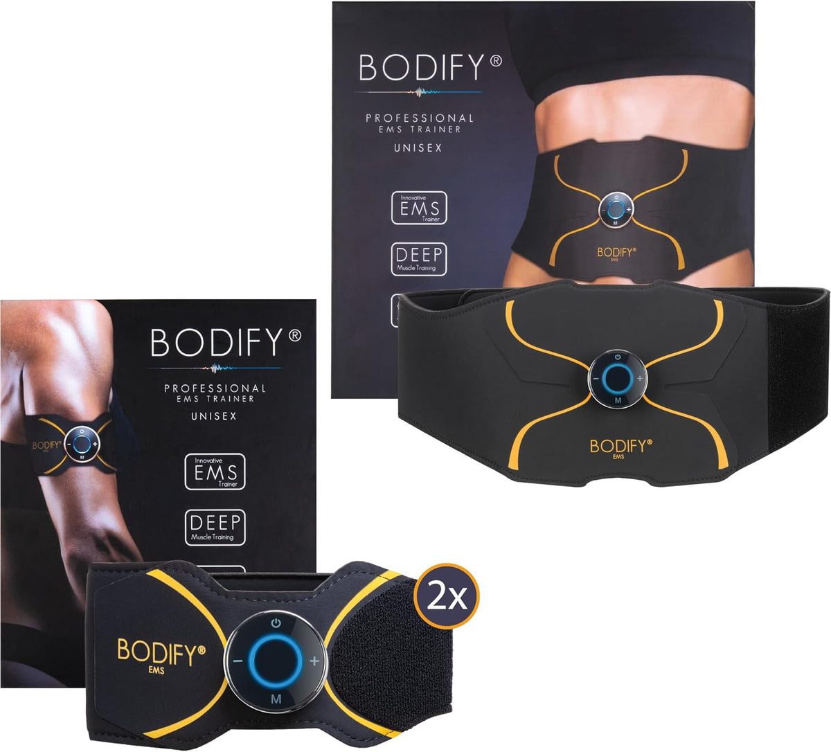 Bodify Electrostimulateurs, Noir, ® 3-in-1 EMS Training Set Pro, Activation ciblée des Muscles !, Activation Musculaire du Corps Entier