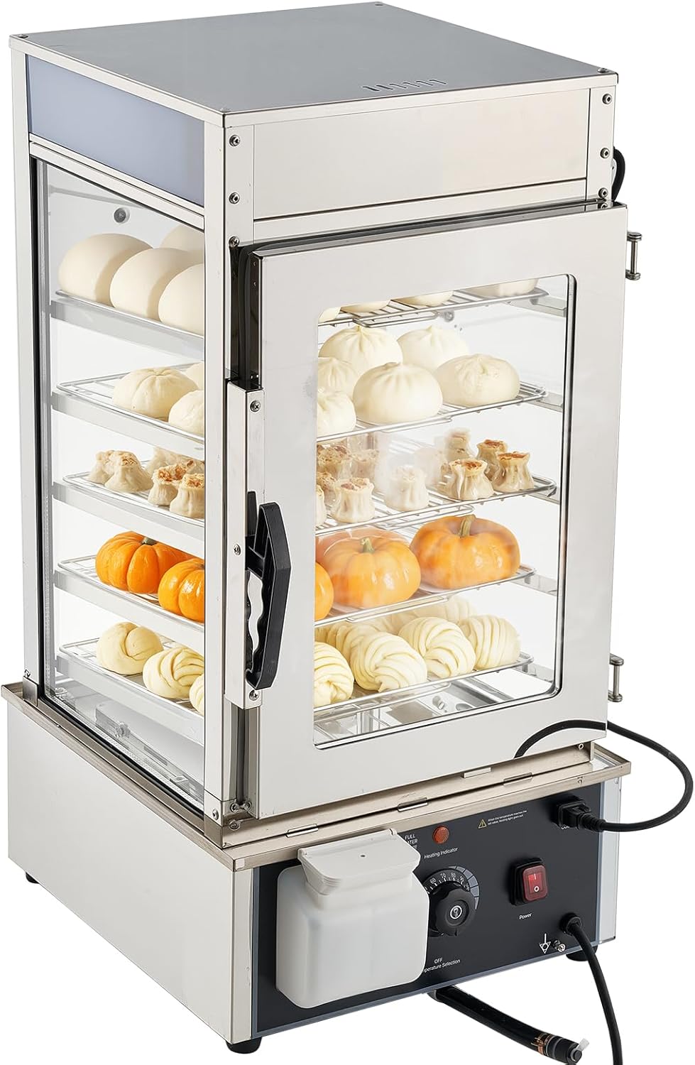 VEVOR Cuiseurs vapeurs électriques, 14,96x17,91x29,53 pouces / 380x455x750 mm, 1200 W, 120 L, Gris, Vitrine Chauffante à 5 Niveaux