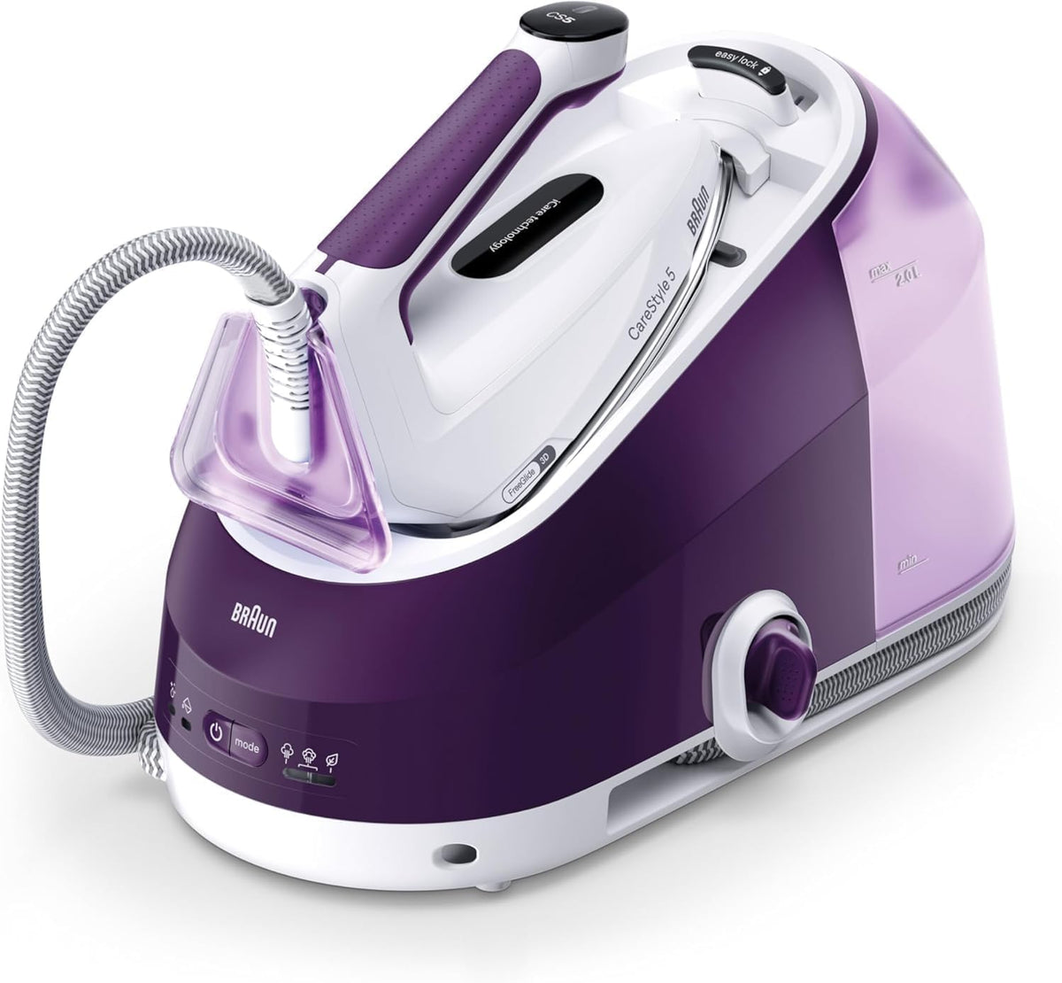 Braun centrale vapeur, 145 g, 2 L, 2400 W, Marron/Violet, CareStyle 5 - Puissante, Fer à Repasser Vapeur avec Technologie FreeGlide 3D