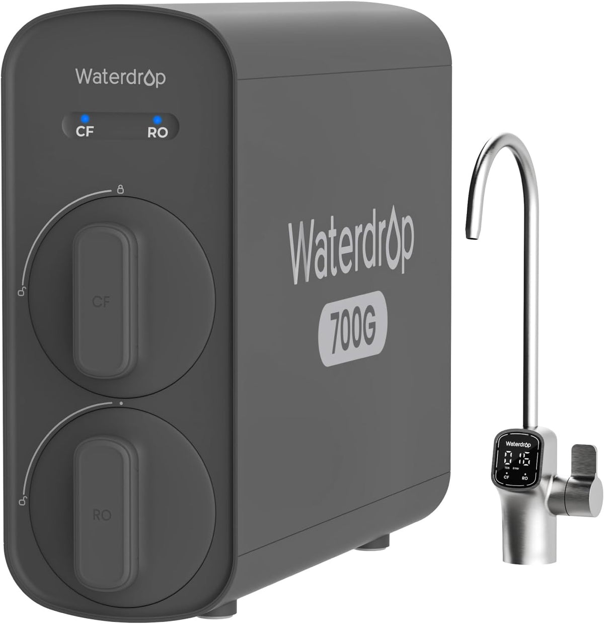 Waterdrop Filtres pour systèmes apparents, Noir, G5P700 Filtre à Eau à Osmose Inverse avec Robinet LED Intelligent