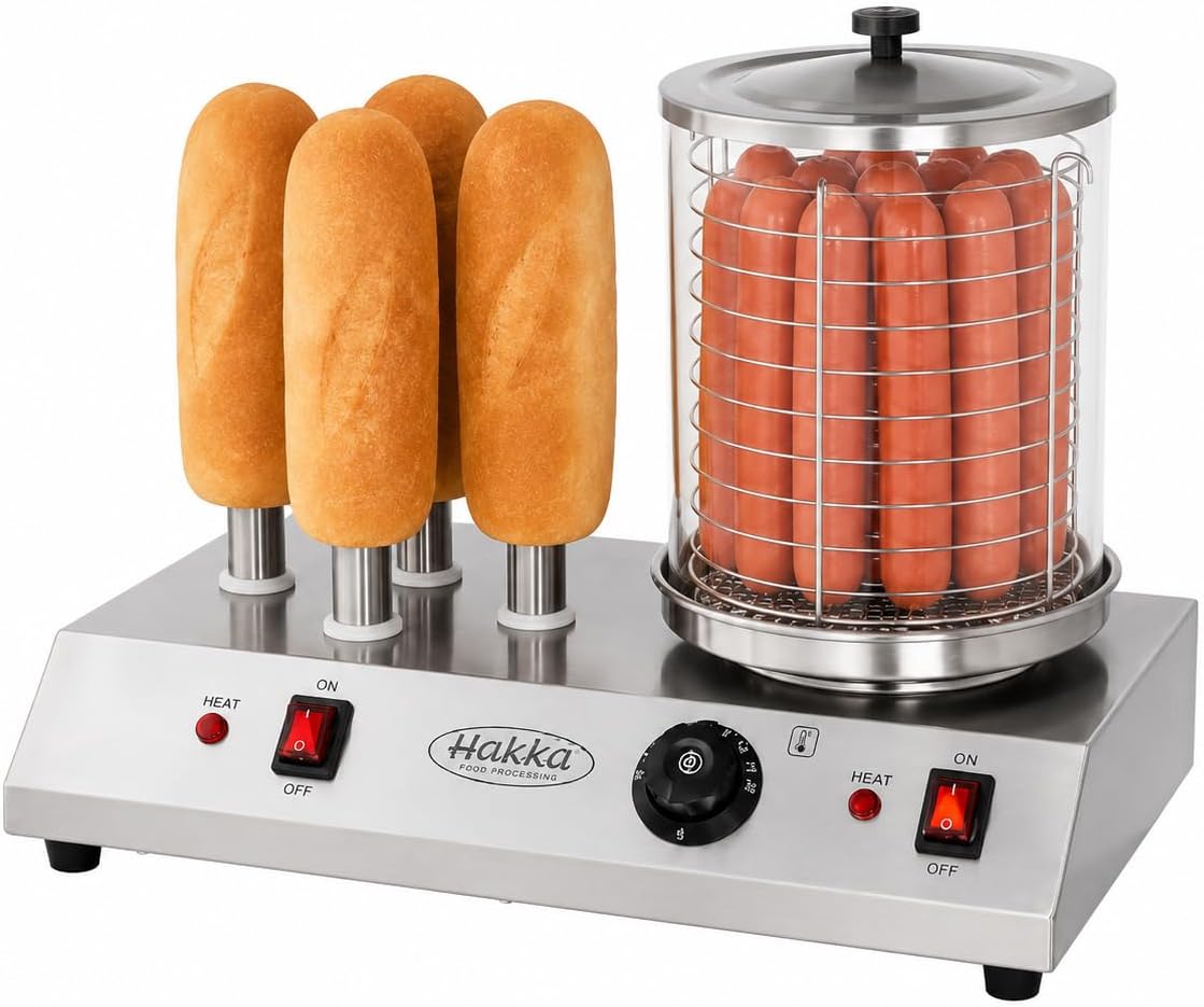 HAKKA FOOD PROCESSING Appareils à hot dog, 220 V, 960 W, Noir, Hakka Machine à Hot-Dogs Professionnelle avec 4 Fentes Pour Toast