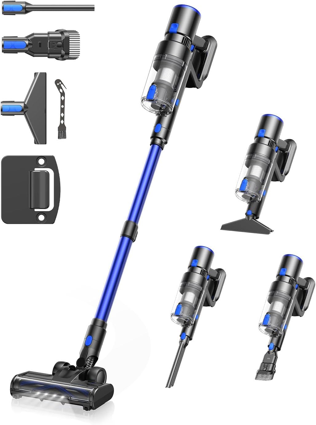 Trunera aspirateur balai sans fil, 550 W, 45 kPa, Bleu, 50 Min d'Autonomie Aspirateur sans Fil Autoportant, Brosse Anti-Enchevêtrement & Éclairage LED