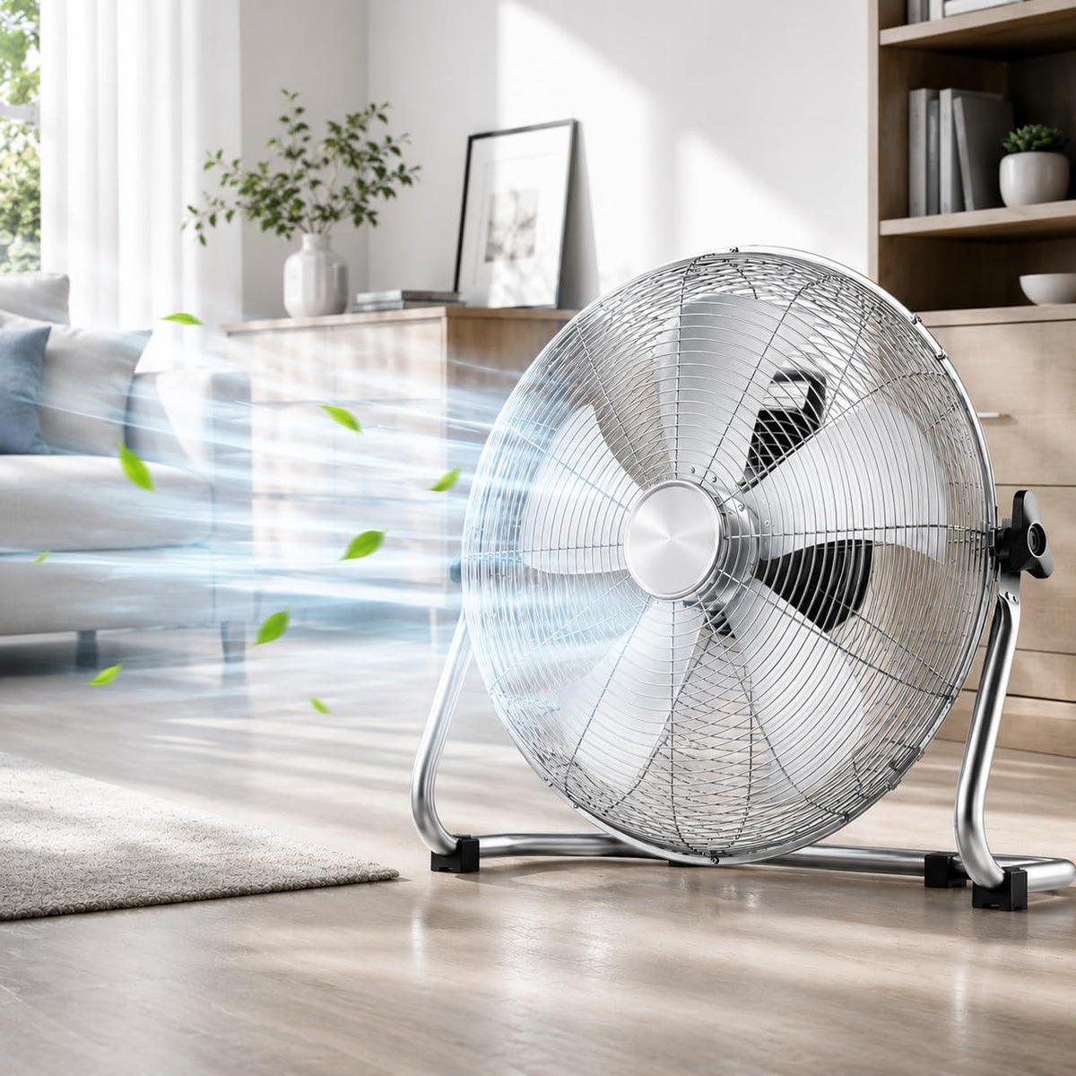 4000CFM Ventilateurs de sol, Blanc, Puissant ventilateur de sol, 4 vitesses Ventilateur industriel métal, tête réglable à 130 degrés