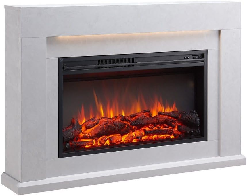 BALDERIA cheminée électrique, 2000 W, Gris, Foyer électrique sur Pieds avec Effet Flammes 3D, Chauffage, éclairage LED