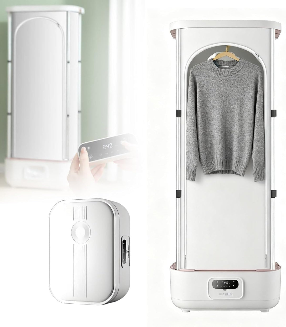 Sécheur défroisseur vapeur, 900 W, Gris, Électrique Pliable, Armoire à Vapeur avec Télécommande, Portable pour Vêtements