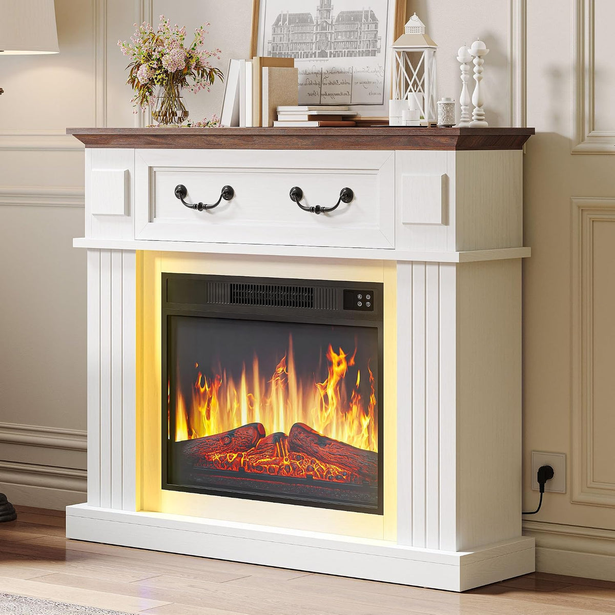 YITAHOME Cheminées électriques, 2000 W, Noir, Cheminée Electrique Effet Flamme 3D, Chauffage, Cheminee decorative