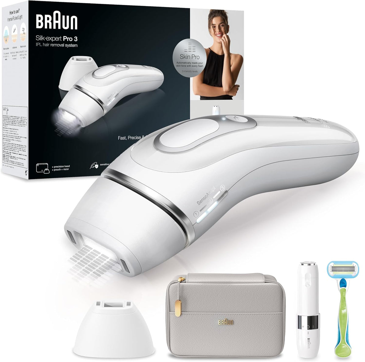 Braun épilateur à lumière pulsée, Marron/Blanc/Argenté, Silk·expert Pro 3, Épilation Semi-Définitive Des Poils