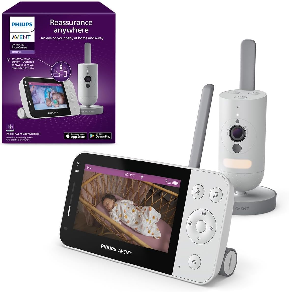 PHILIPS Moniteurs vidéo, Noir, Avent Babyphone caméra Full HD 1080p, (modèle SCD923/26)