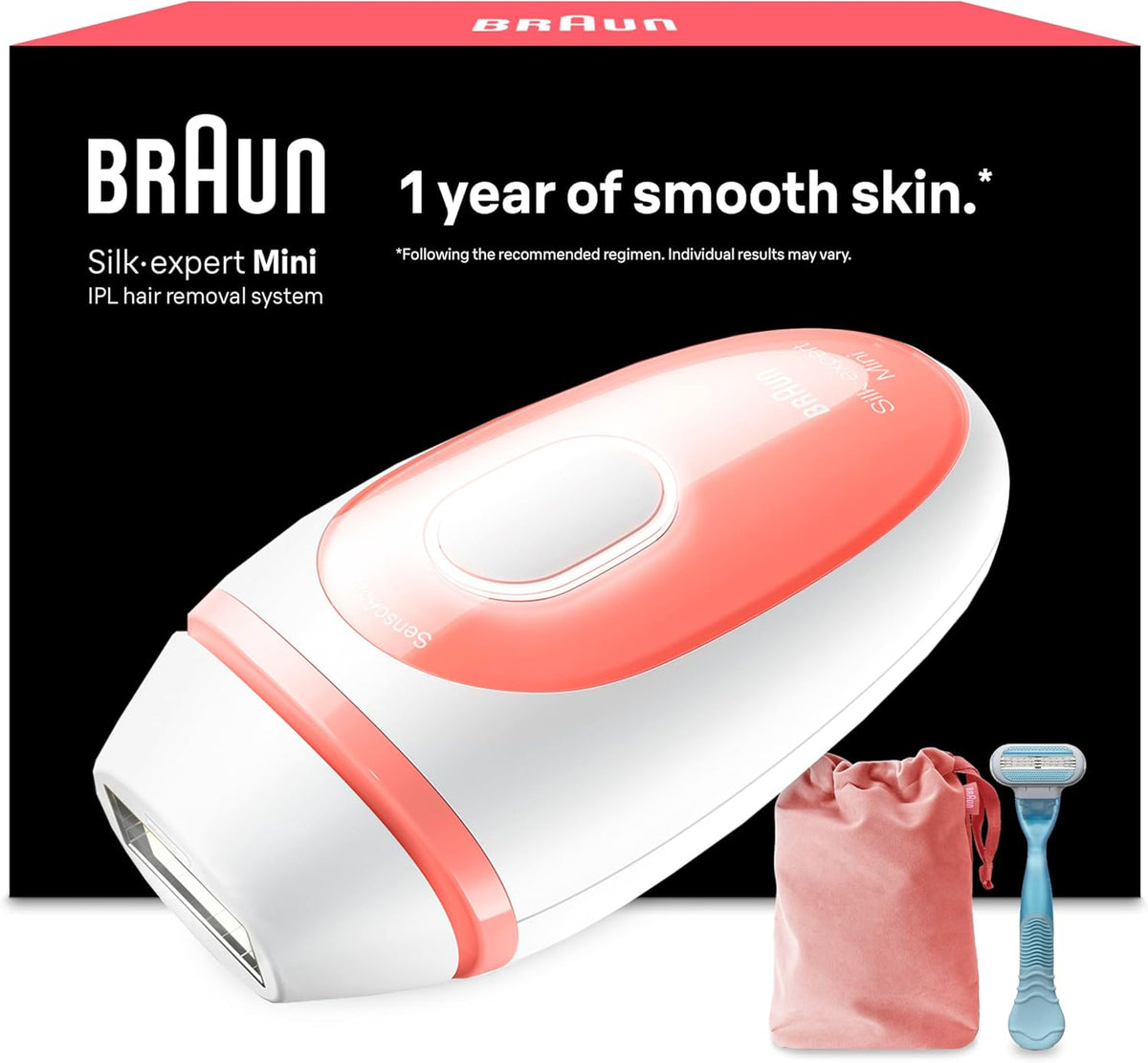 Braun épilateur à lumière pulsée, Marron/Blanc/Rose, Silk·expert Mini PL1014, Épilation Semi-Définitive, Format Compact Blanc/Rose
