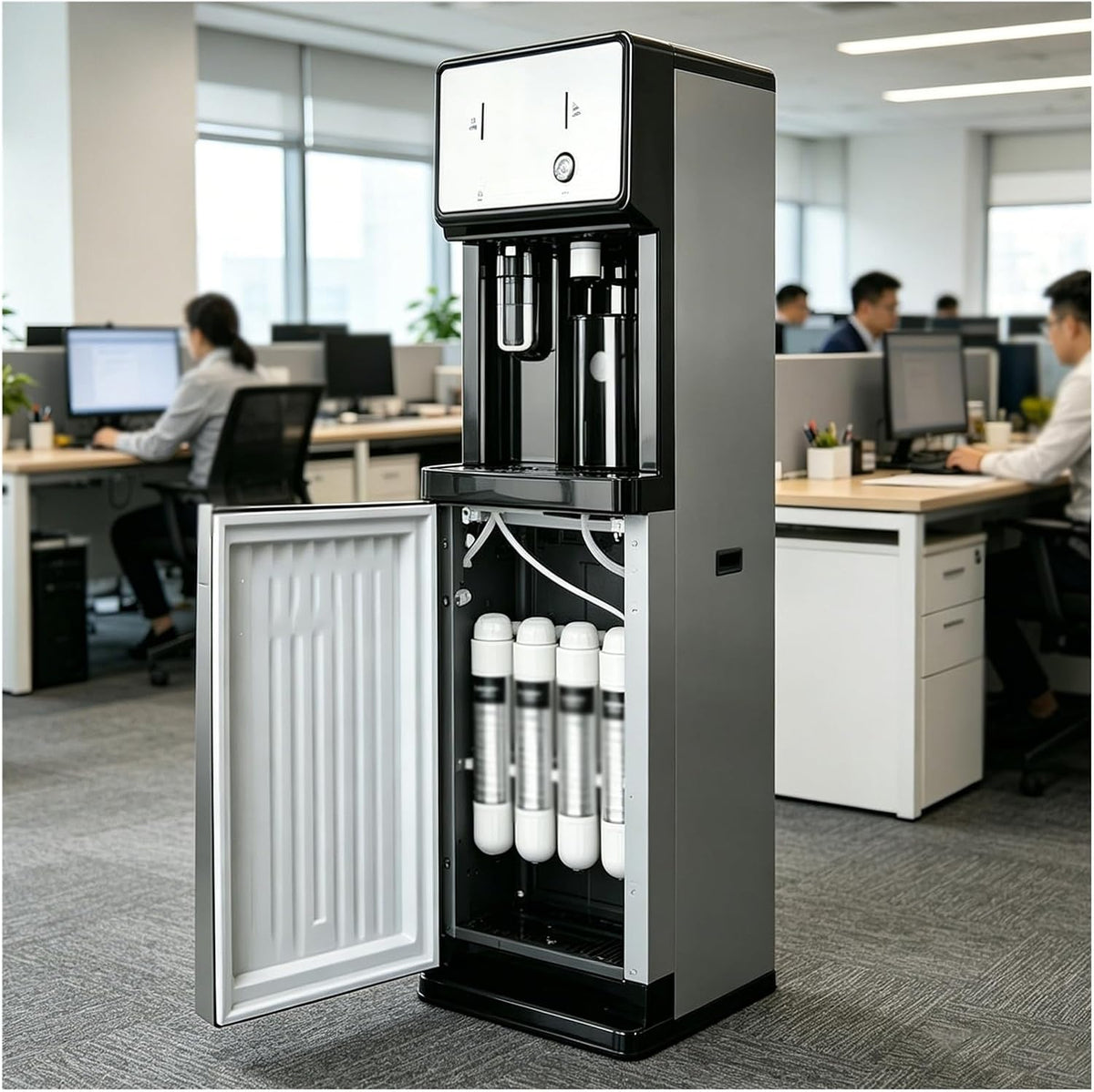 Distributeur fontaine à eau, Blanc, Eau Purificateur Vertical, Fontaine A Eau 4 Filtres Inclus, 3 Réglages De Température