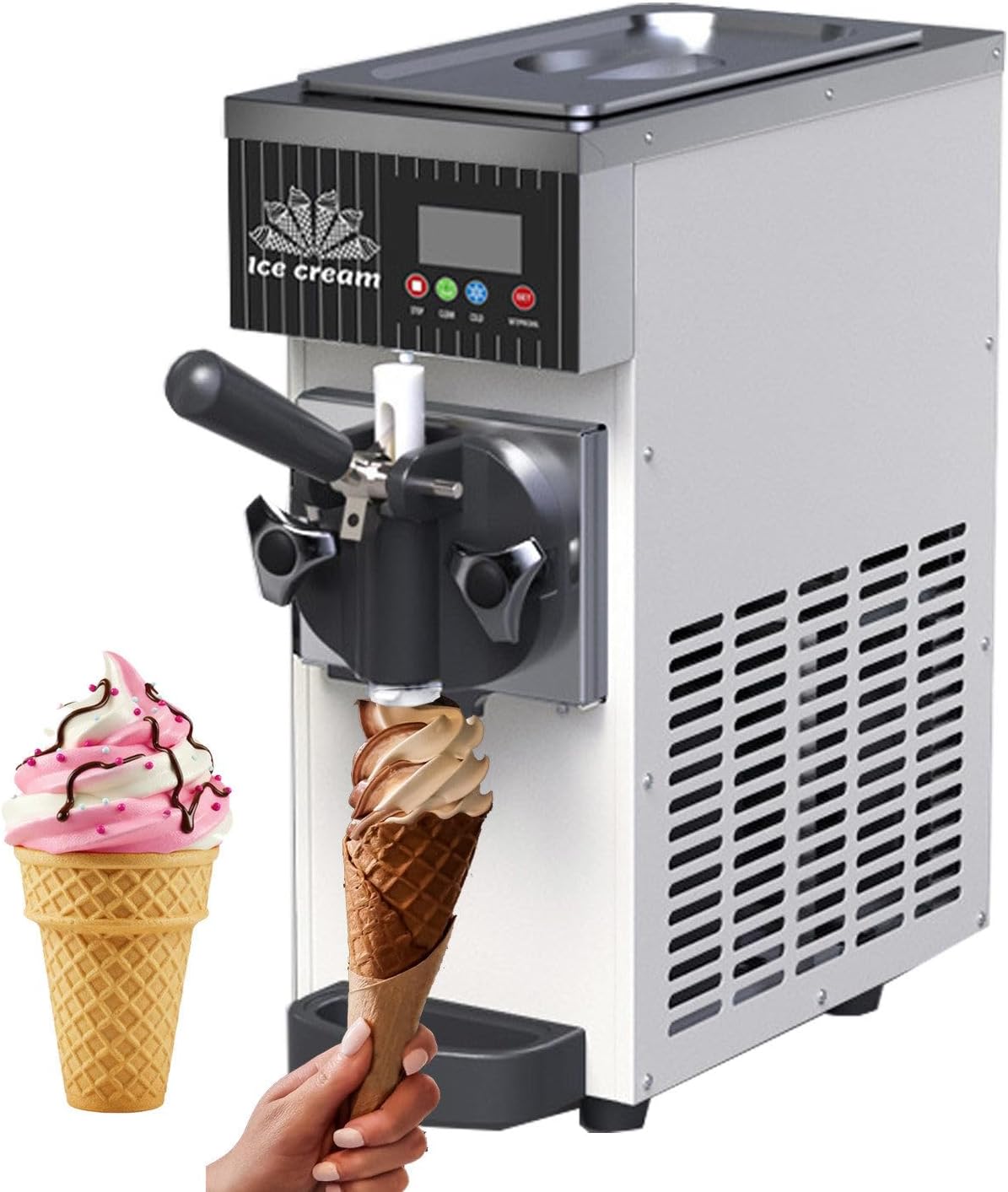 RETRIN sorbetière, ZB-BQL28, 20 x 40 x 51 cm, 450 W, Acier inoxydable, Noir, Professionnelle, La Maison, Machine à Glace Italienne De Comptoir