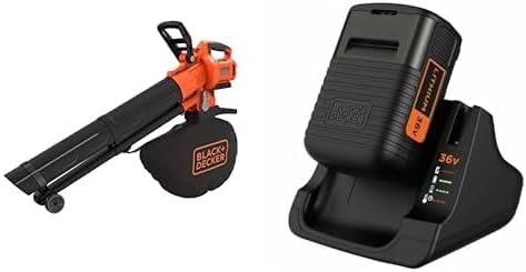 BLACK+DECKER batterie, 36 V, 2 Ah, Noir, Aspirateur-Souffleur-Broyeur sans Fil, Souffleur de Feuilles Mortes & BDC2A36-QW- Kit Lithium et Chargeur