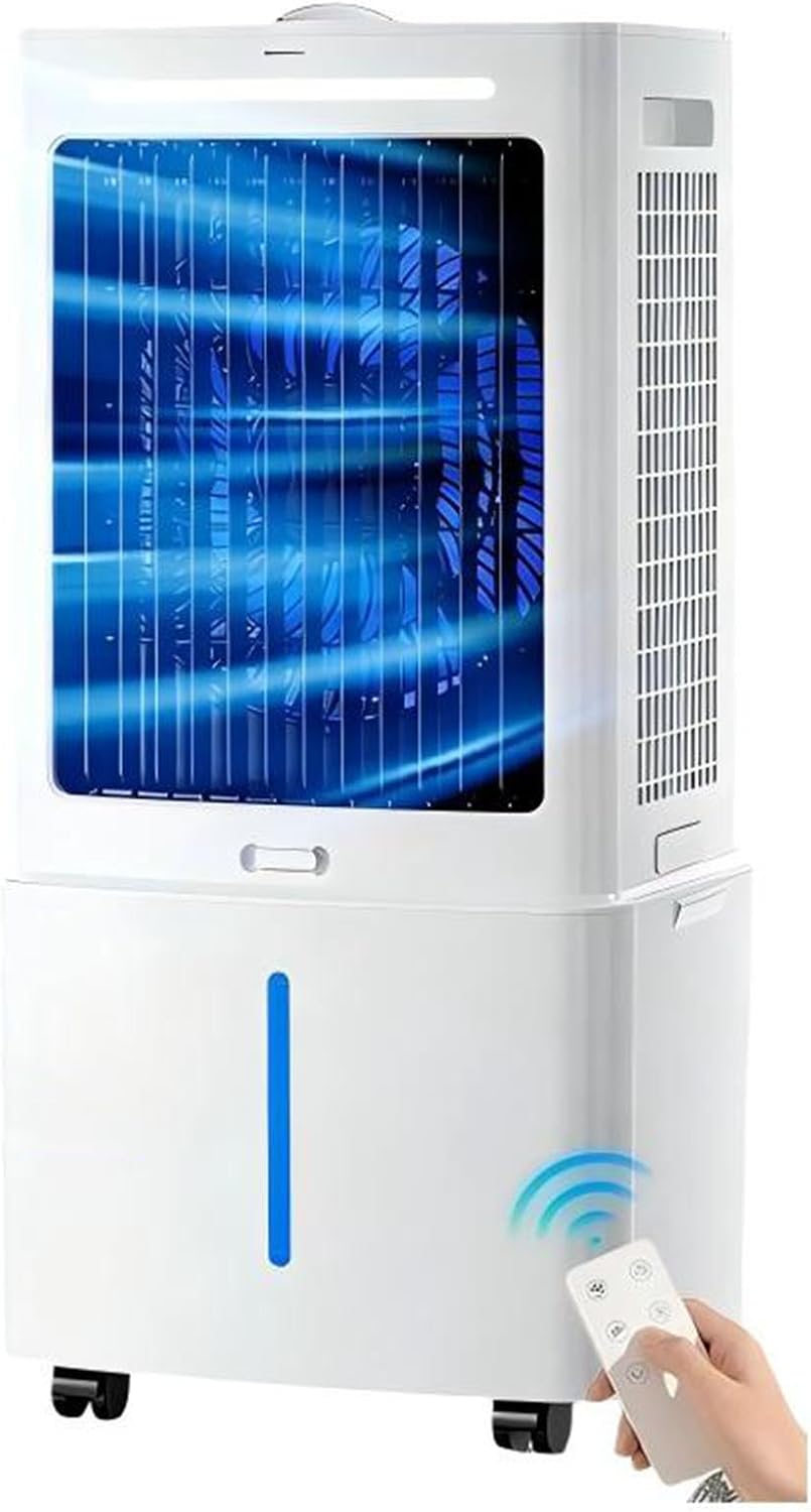 Widppsopt fontaine à eau, 25 L, Blanc, Refroidisseur d'air par évaporation 3 en 1 avec 3 vitesses, minuterie 12 h