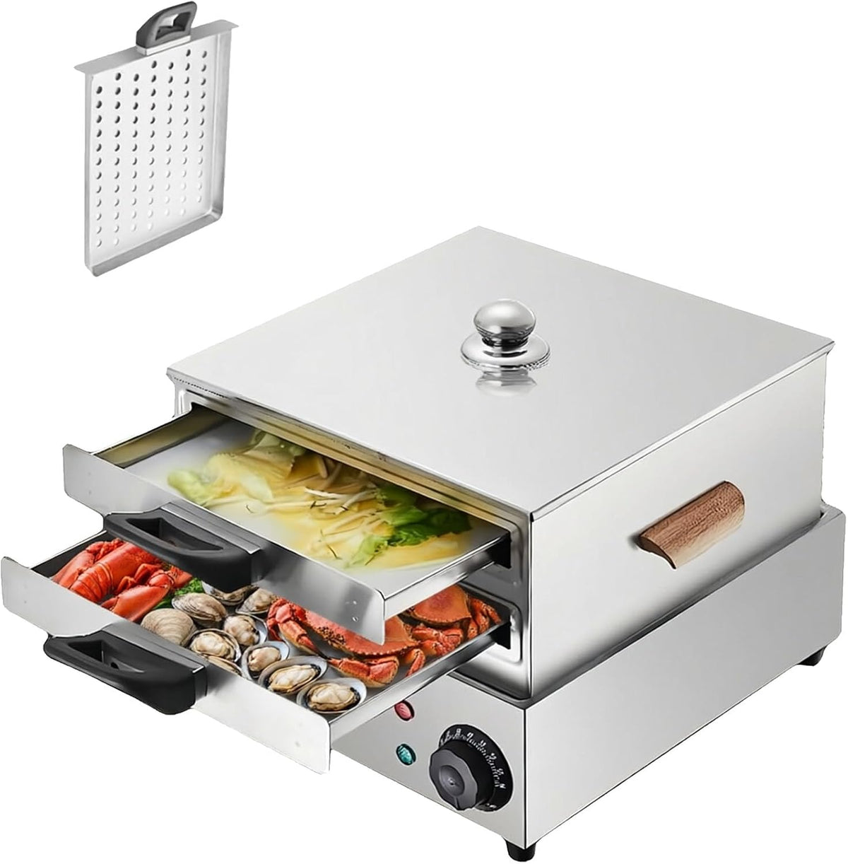 Cuiseur Cuiseurs vapeurs, 31 × 33 × 21 cm, 2 000 W, 220 V, Acier inoxydable 304, Argenté, Vapeur Professionnel pour Rouleaux De Nouilles De Riz