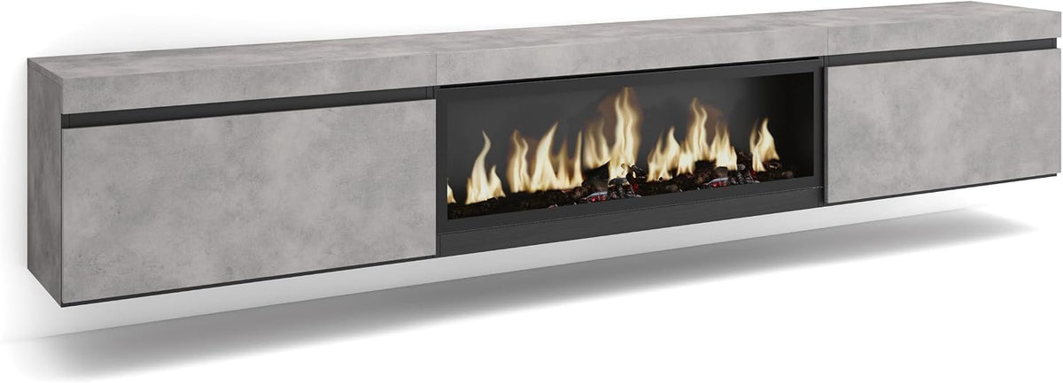 Skraut Home cheminée électrique, 107 cm., 34 W., 267x45x35 cm, Noir, Meuble TV, Banc Télé, Grand Espace de Rangement