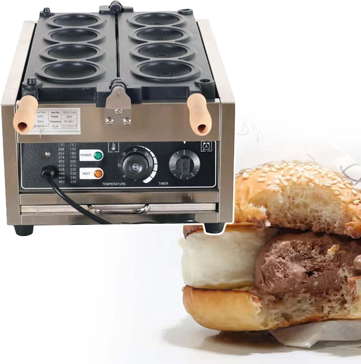 HCAUYNN gaufrier, 3000 W, Noir, électrique à pièces, revêtement antiadhésif, 4 pièces, Machine à Pain Professionnelle pour Restaurants