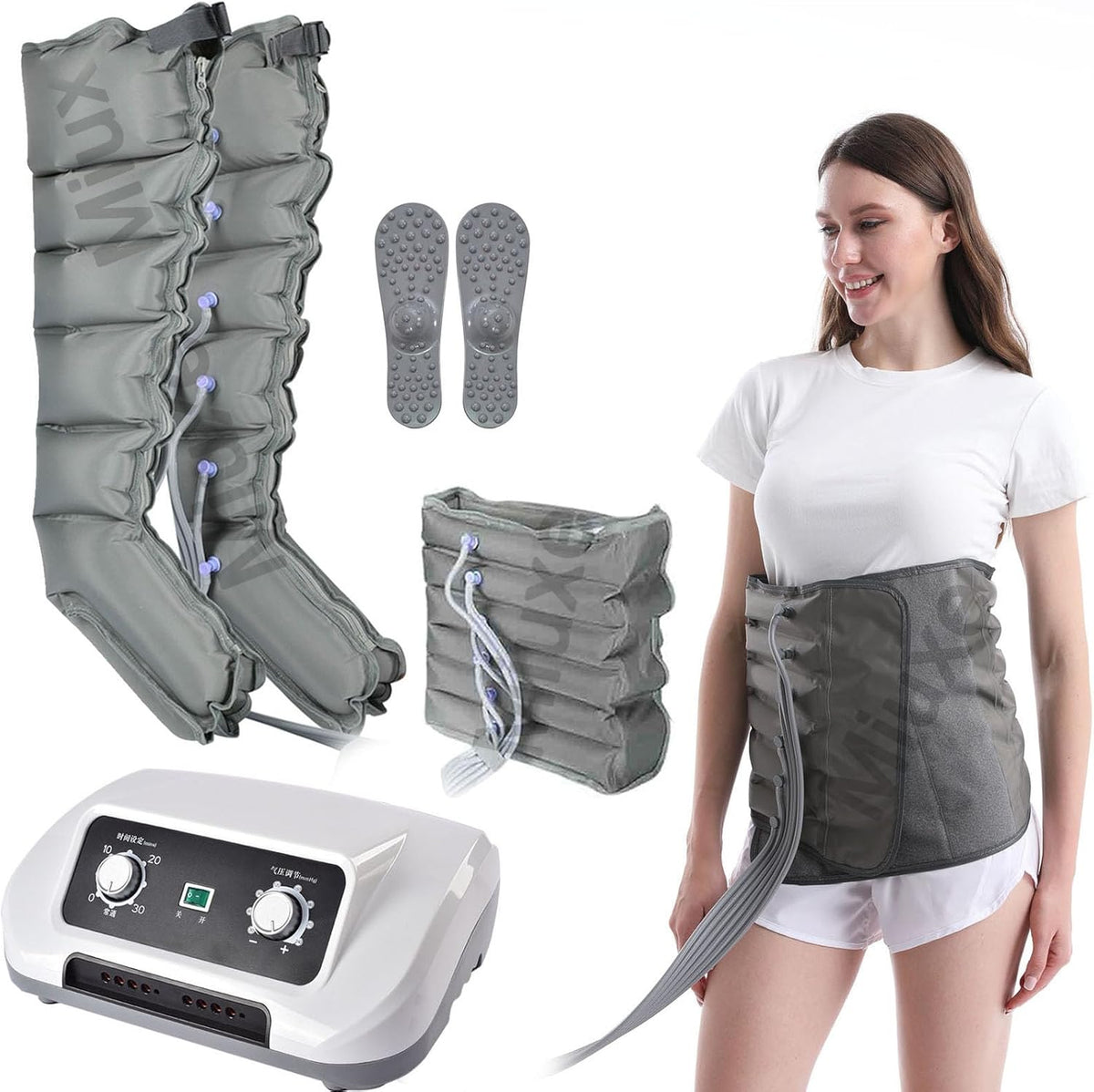Miuxe appareil de massage, Noir, Bottes Pressothérapie Lymphatique, Pressotherapie Pour Jambes Ventre Bra