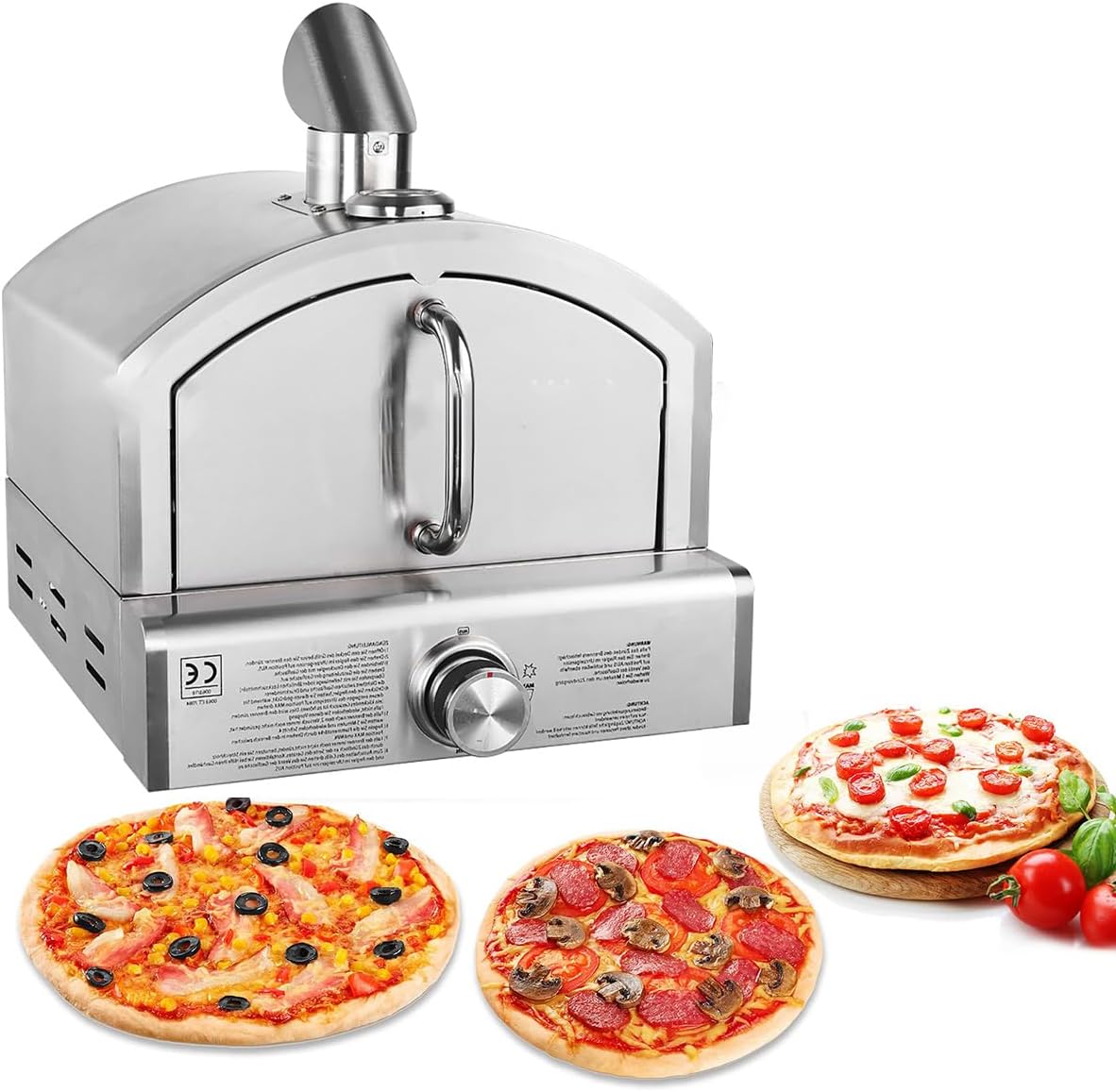 Machine four à pizza, 43 x 47 x 37 cm., 3,8 kW., 30,5 cm, Argenté, à pizzelle, portable en acier inoxydable