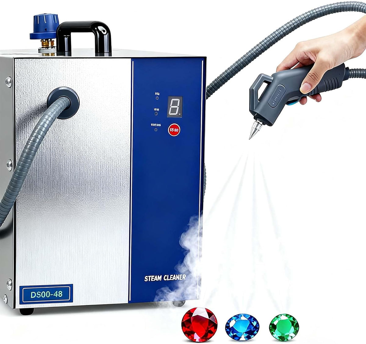 zhenmaster nettoyeur vapeur, 28.5*17.5*35 cm, 1300 W, 3 L, Acier inoxydable an-ti-rouille 304, Argenté, L'or Et Des Accessoires En Pierres( spray gun)