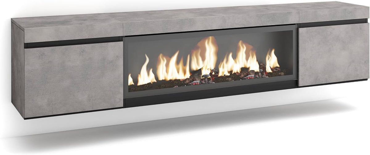 Skraut Home cheminée électrique, 107 cm., 34 W., Noir, Meuble TV, Banc Télé, Grand Espace de Rangement, Les TV jusqu'à 80'