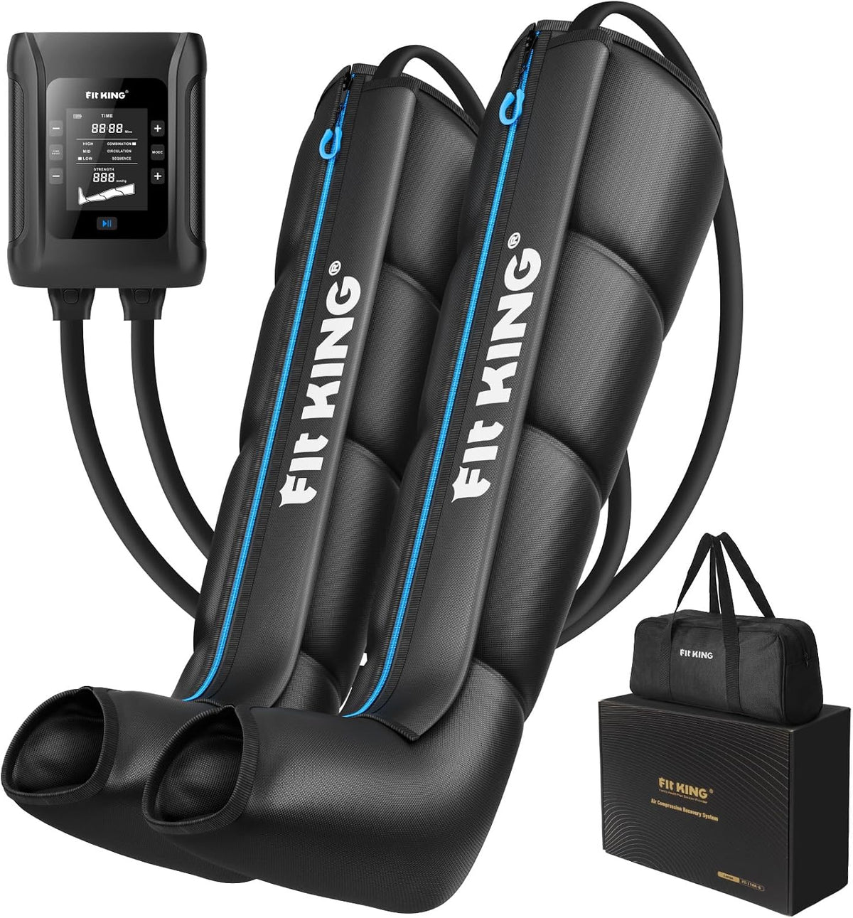 FIT KING appareil de massage des pieds, Noir, Bottes Pressothérapie Sans Fil Rechargeable (L)