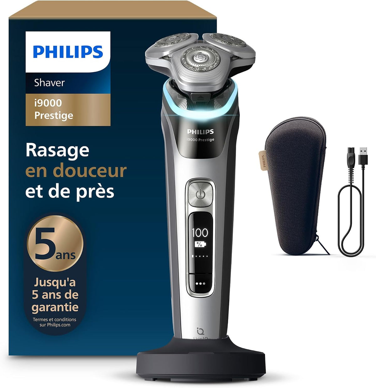 PHILIPS épilateur à lumière pulsée, Noir, Rasoir i9000 Prestige, Rasoir électrique sec et humide, Dark Slate Nova