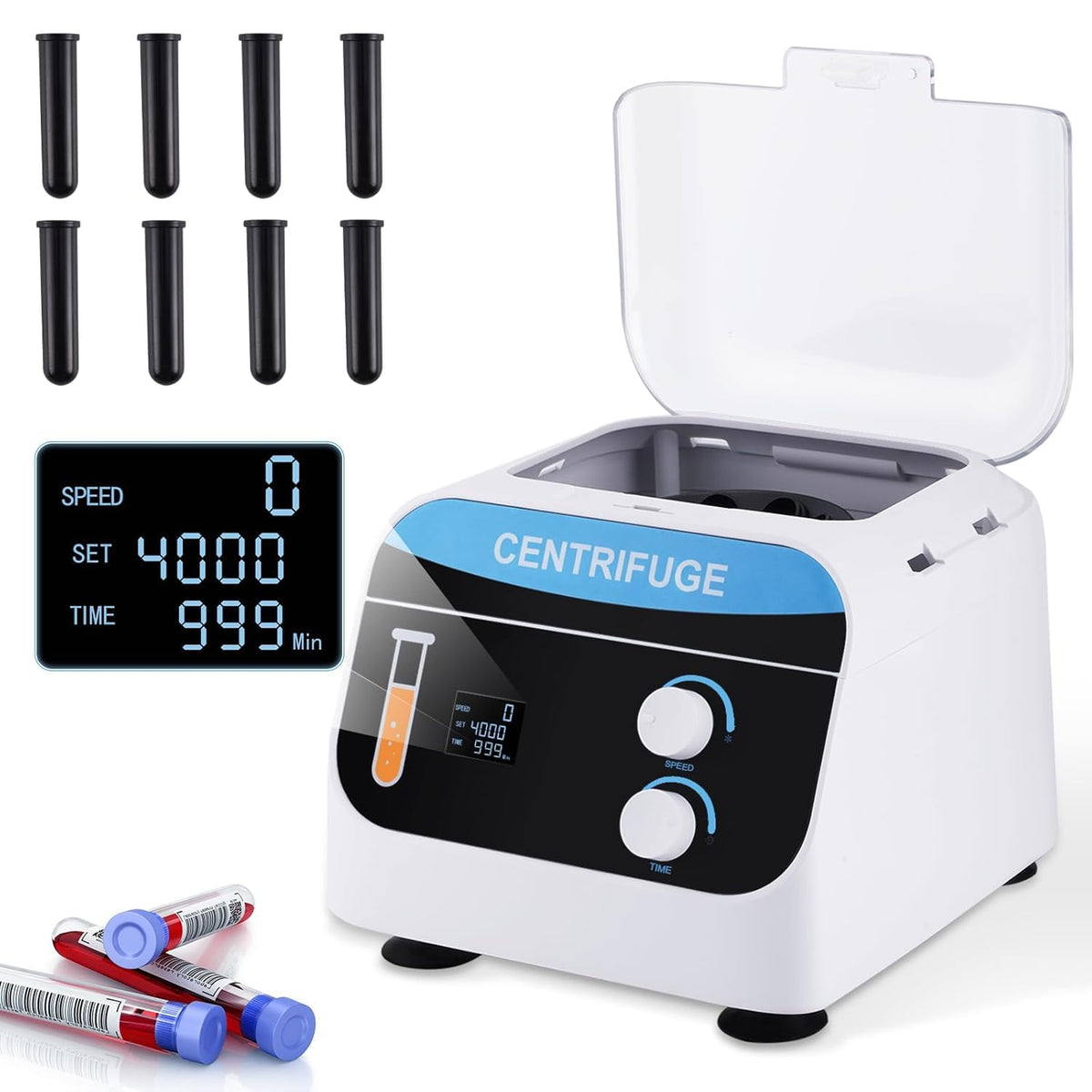 YUCHENGTECH centrifugeuse, 4000 tr/min, 10 ml, Noir, de Laboratoire 20mlx8 0- 0-999 Min