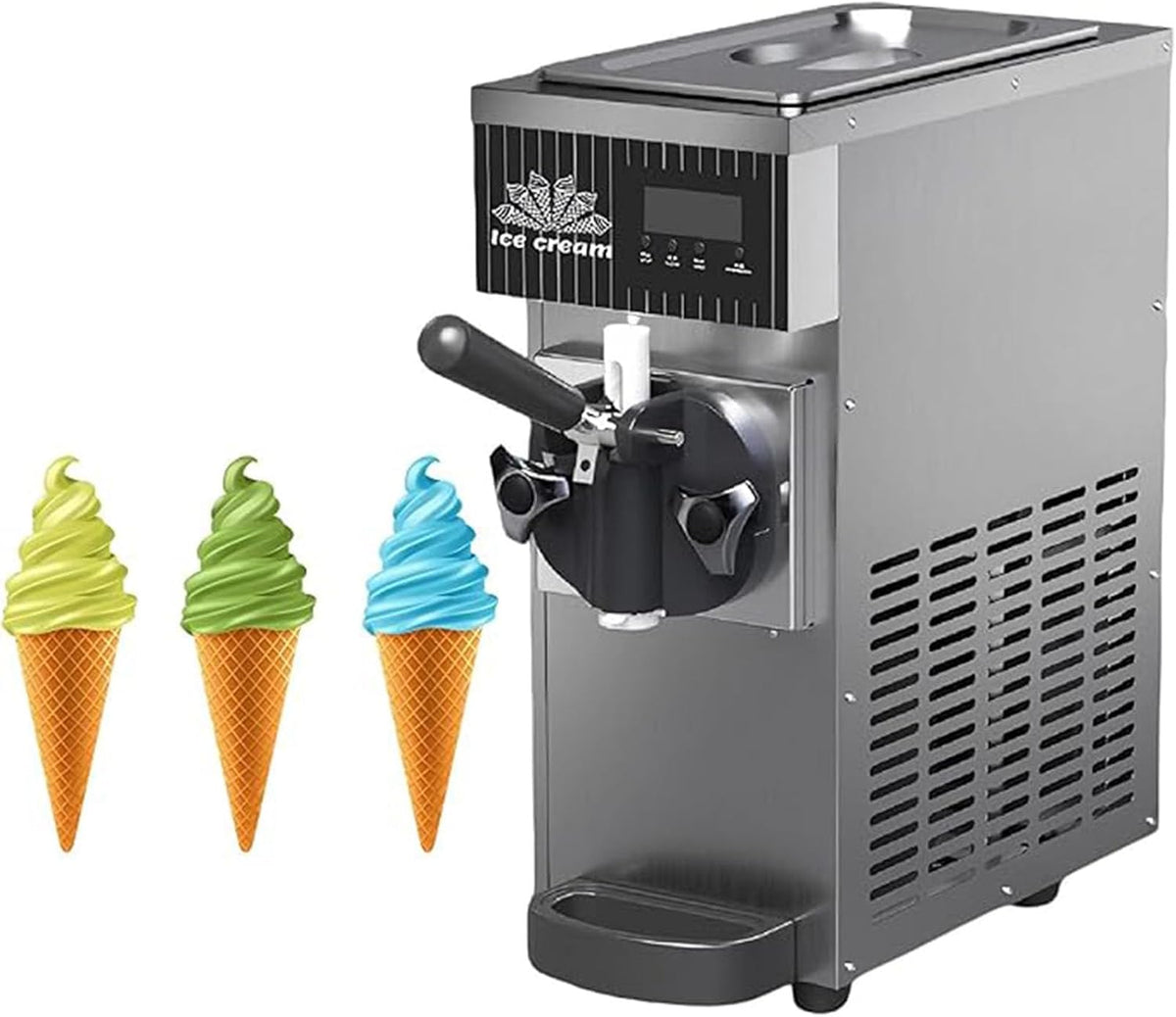 LJLYYDS sorbetière, 20 × 40 × 51 Cm, Acier Inoxydable, Gris, Machine à glace professionnelle mono-parfum, écran LCD
