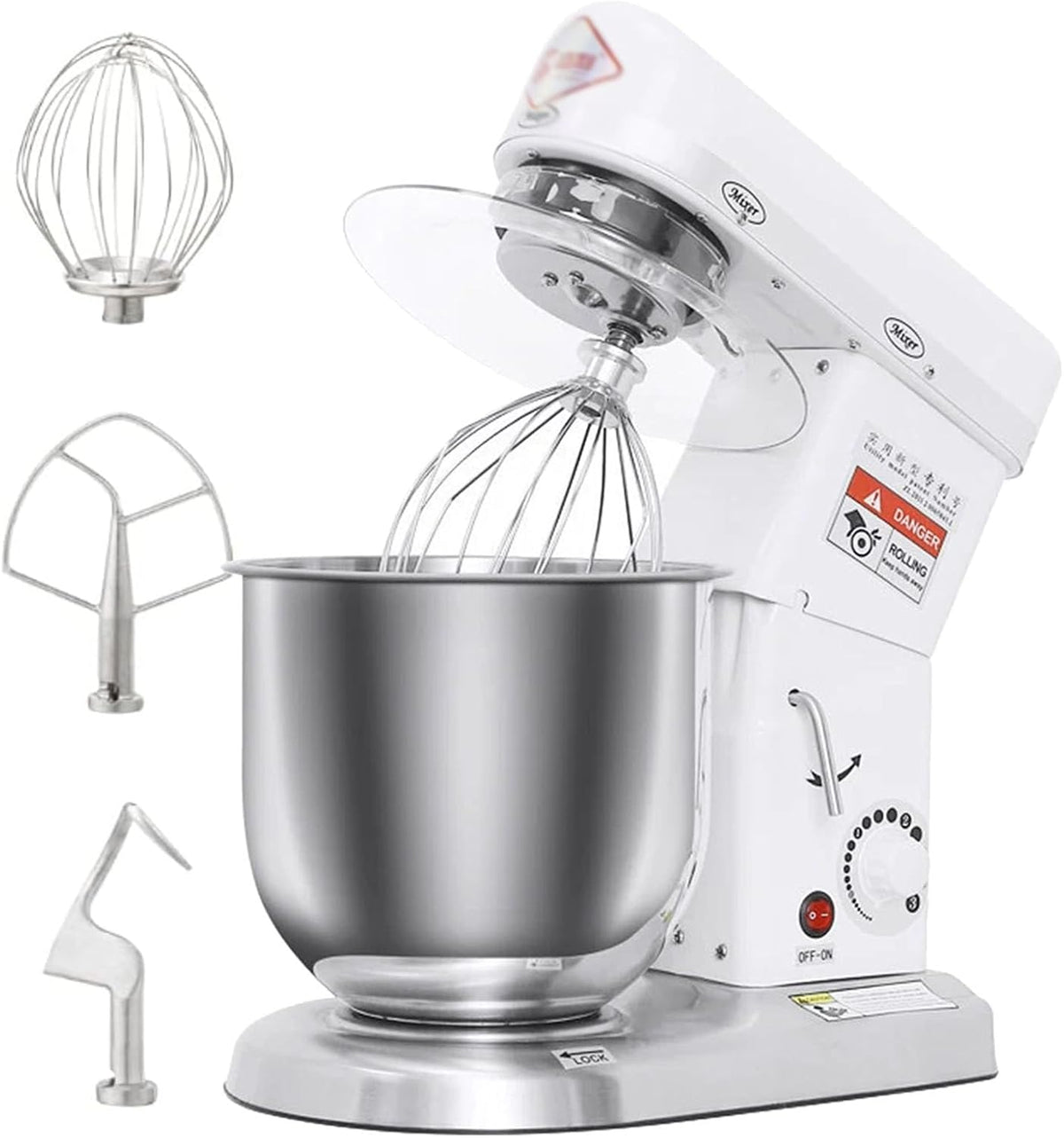 Hydravex robot pâtissier, 10 L, 500 W, acier inoxydable, Blanc, Professionnel sur Socle, 3 Vitesses, Bol mélangeur