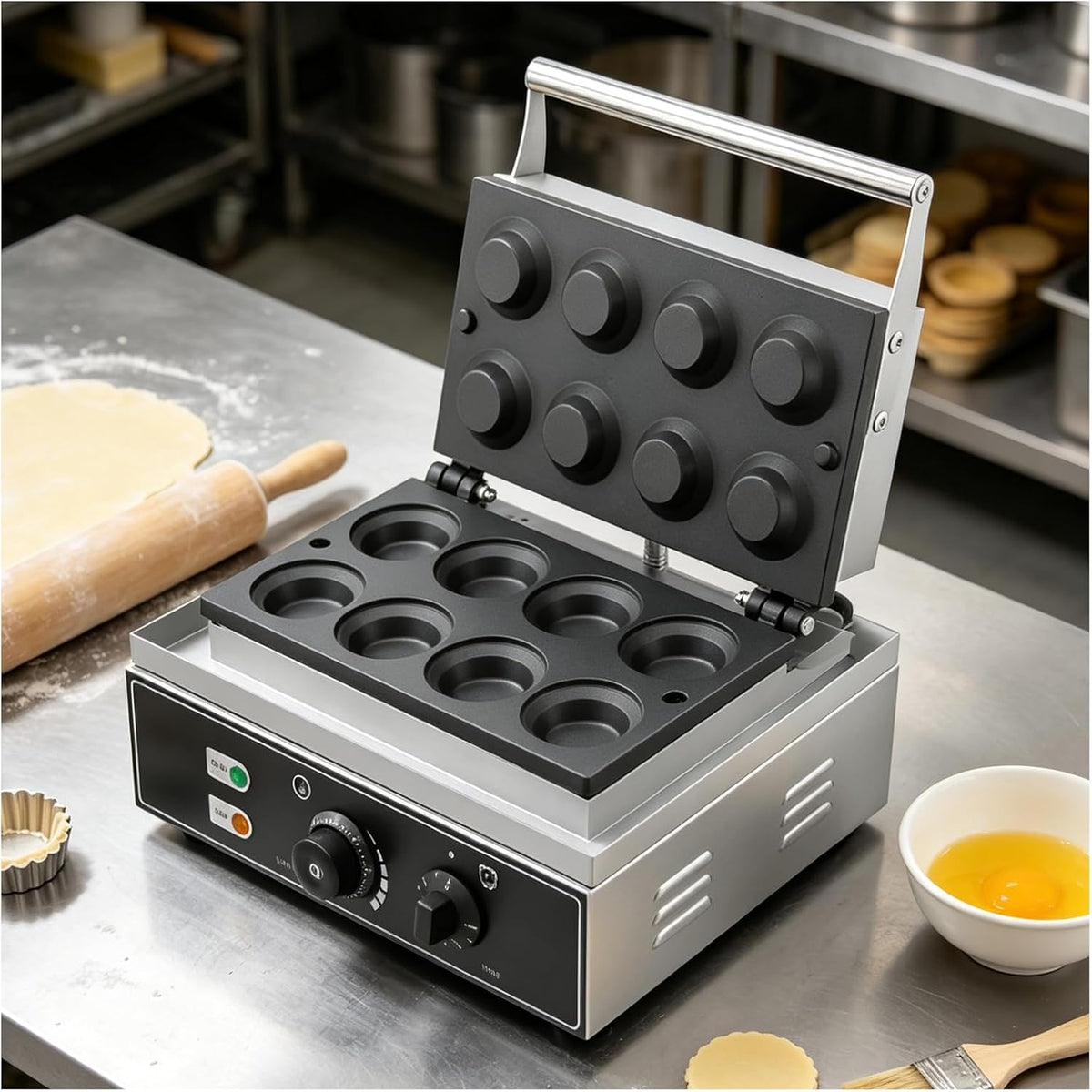 UPLTOE Machines à gaufres et croques, 110 V / 220 V, 1550 W, Noir, Machine À Tartelettes Pour Boulangeries, Double Chauffage 8Round