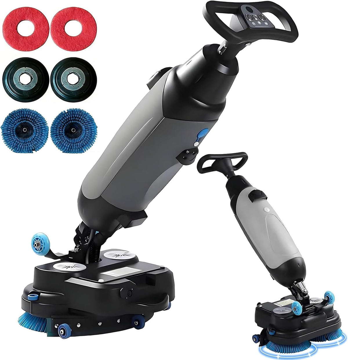 Lunauemaya Nettoyants sol, 1200 m, Gris, Autolaveuse Professionnelle - Nettoyage en Profondeur, Double Brosse Rotative à 360°