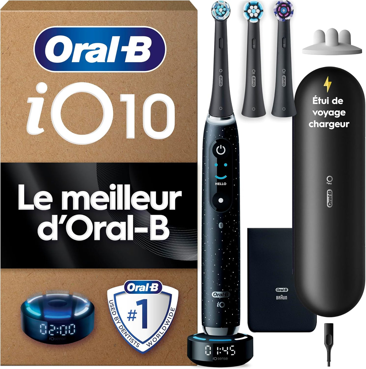 Oral-B Rotatives, Noir, Brosse à Dents Electrique iO 10, 3 Brossettes de Rechange