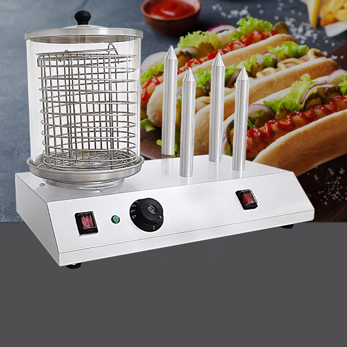 HTTGDGDH Appareils à hot dog, 505 × 310 × 100 mm, 458 W, argent, Machine à Hot-Dogs Professionnelle, Chauffe-Pain Domestique en Acier Inoxydable