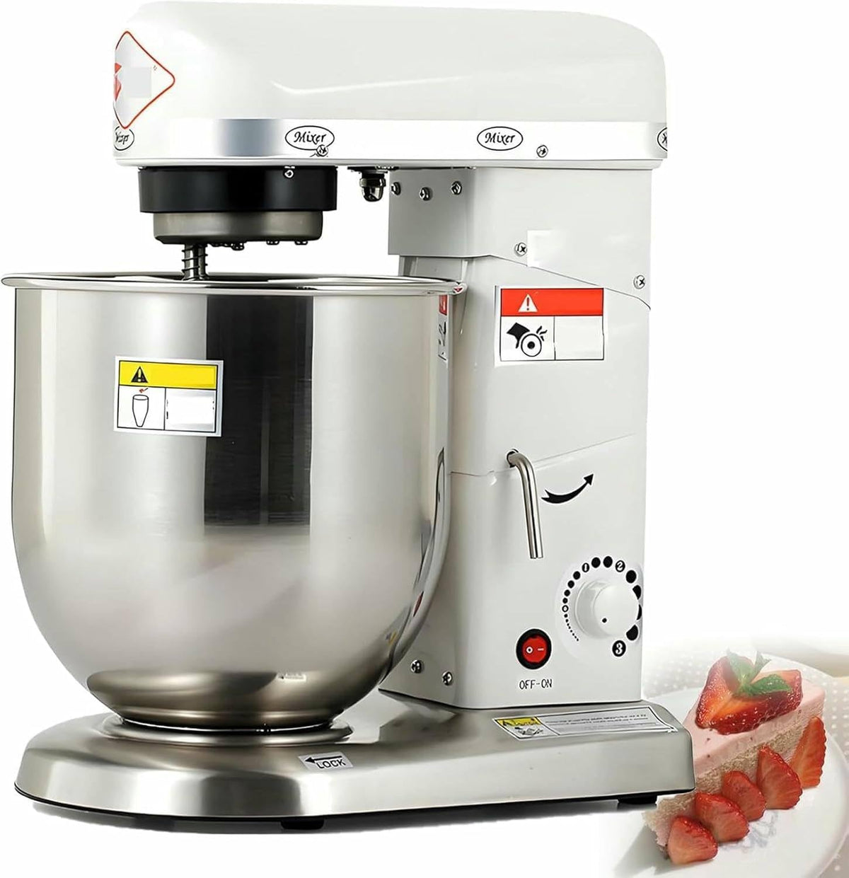 ByBoDi robot pâtissier, 5 L, 7 L, 10 L, Blanc, Professionnel, Crochet pétrisseur, Fouet et Batteur, idéal pour la Pizza