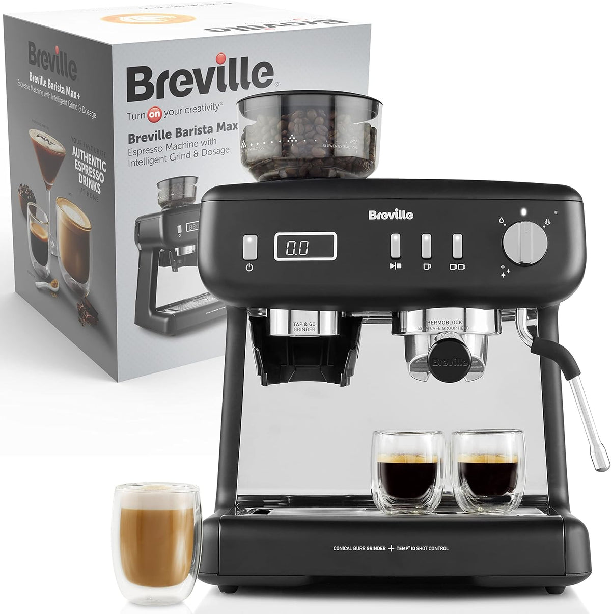 Breville Machines à café automatiques, Noir, Barista Max+ machine à expresso, latte et cappuccino, Mouture et dosage intelligent