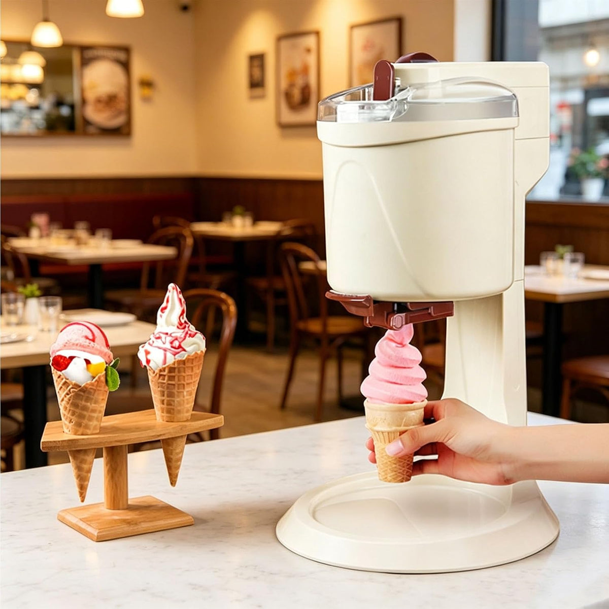Dexinhdh sorbetière, 24 x 27 x 42,5 cm (9,45 x 10,63 x 16,73 po), 1 L, Blanc cassé, Machine À Glace, Professionnelle Pour Glaces À L'italienne