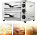XSDAJSD four à pizza, 1100 W, Acier inoxydable, électrique à deux niveaux, comptoir professionnel avec minuterie et contrôle de la température