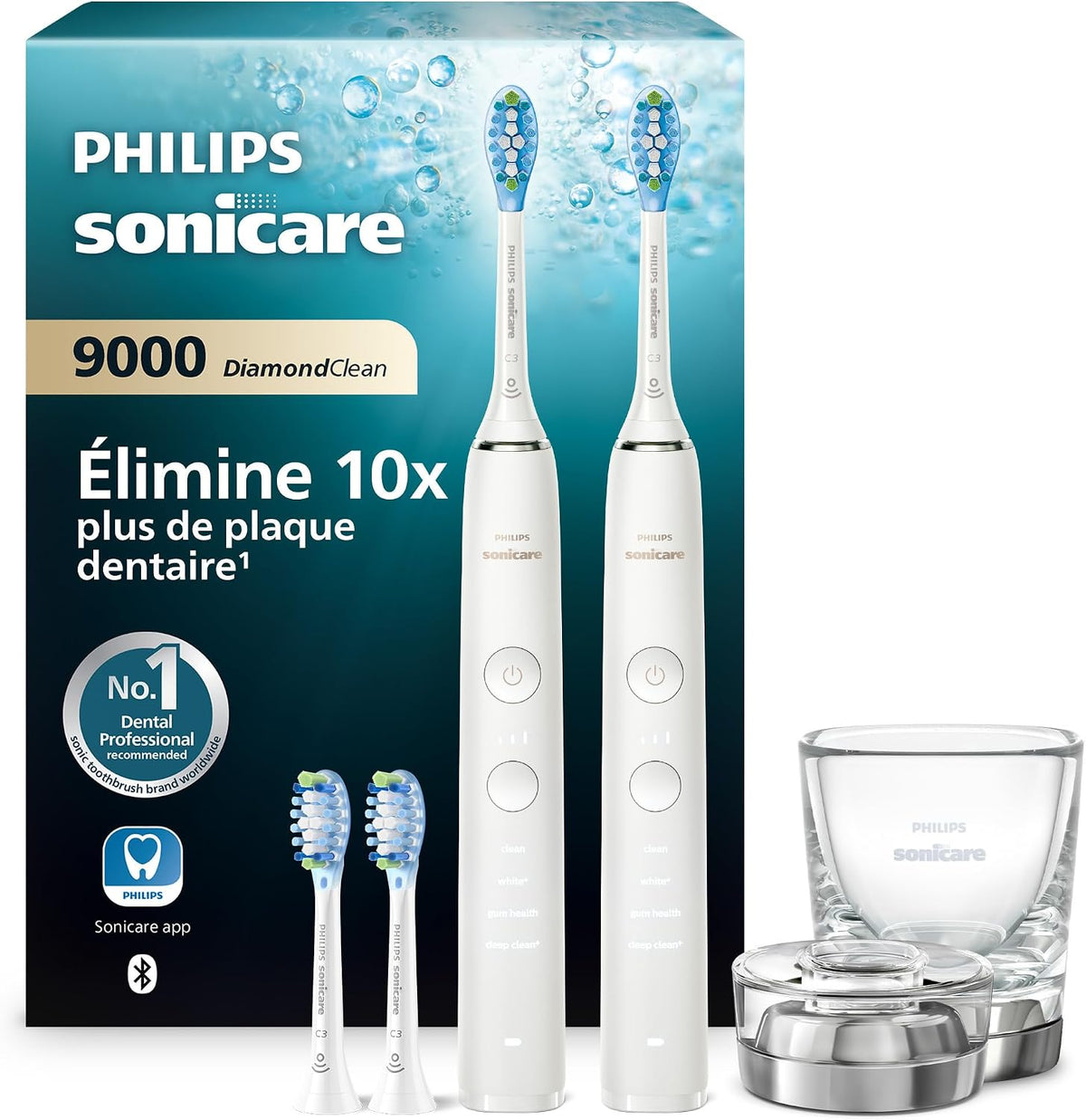 PHILIPS Soniques, Blanc, Sonicare DiamondClean 9000 - Brosse à dents électrique avec application, capteur de pression