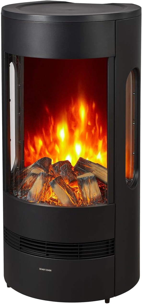 GLOW FIRE cheminée électrique, 2000 W, Noir, Lumens avec feu LED 3D réaliste, sur pied avec chauffage et feu de cheminée